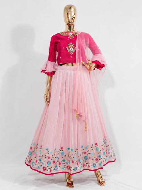 Try Me Girls Pink Coloured Work Ready to Wear Lehenga & Choli