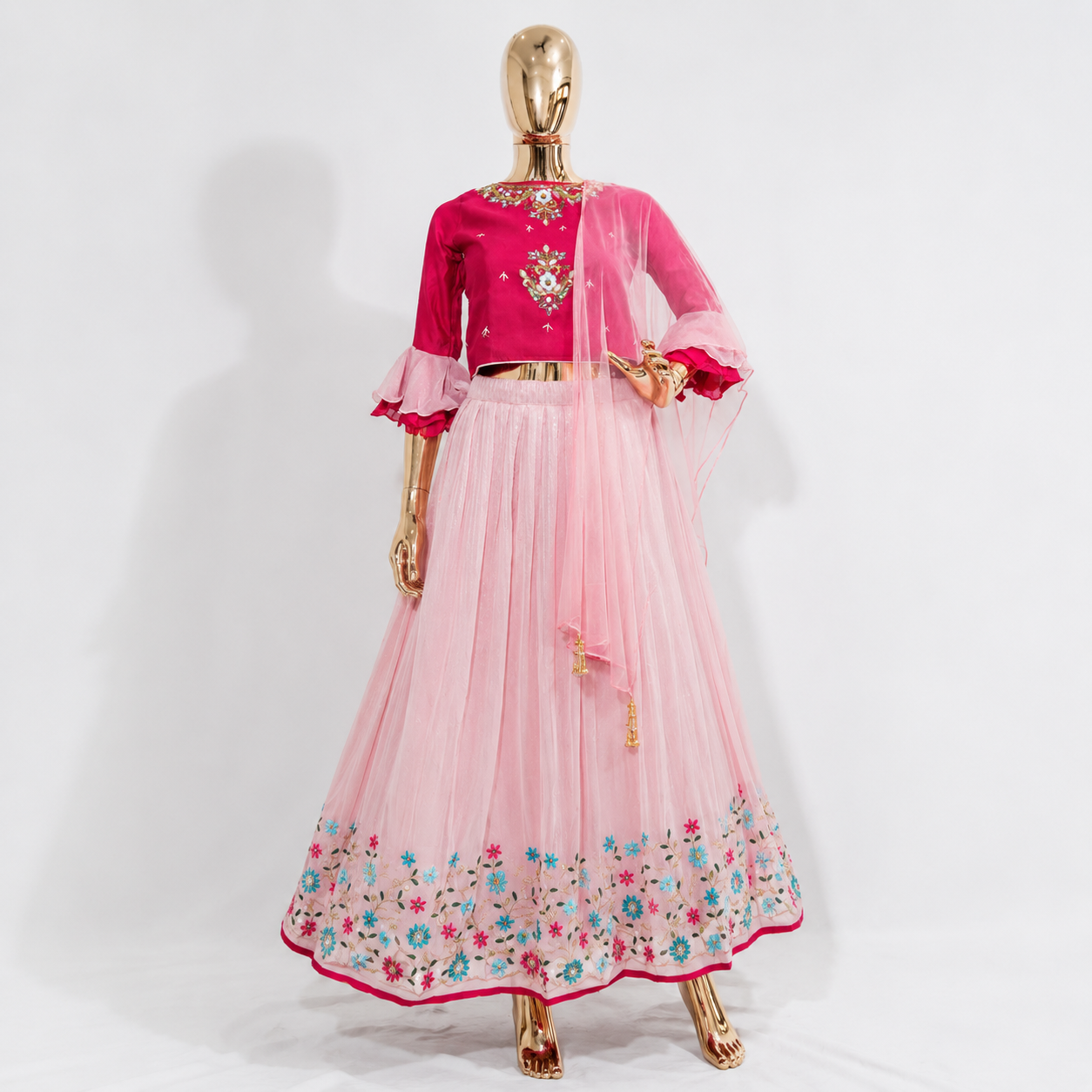 Try Me Girls Pink Coloured Work Ready to Wear Lehenga & Choli
