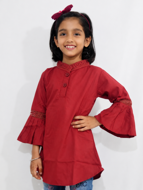 Girls Maroon casual wear Top