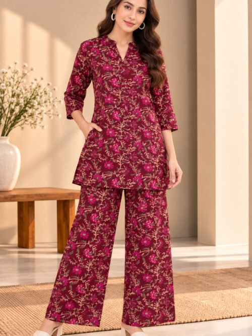 Maroon Floral Co-Ord Set